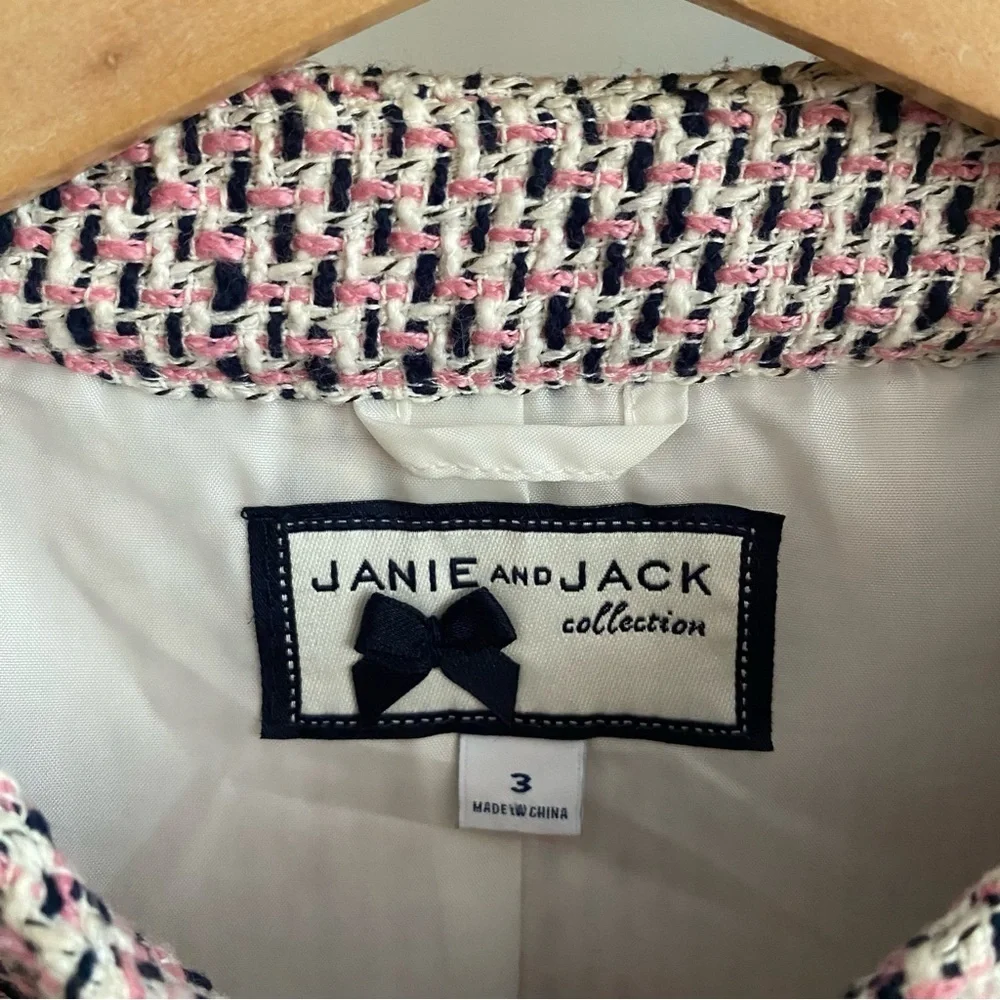 Janie and Jack Pink Navy Blue Cream Tweed Jacket 3t